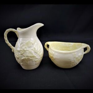 Belleek Pottery Ireland Ivy Yellow pattern Mini Sugar and Creamer Set